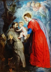 Den helige Franciskus tar emot Jesusbarnet ur Jungfru Marias händer.